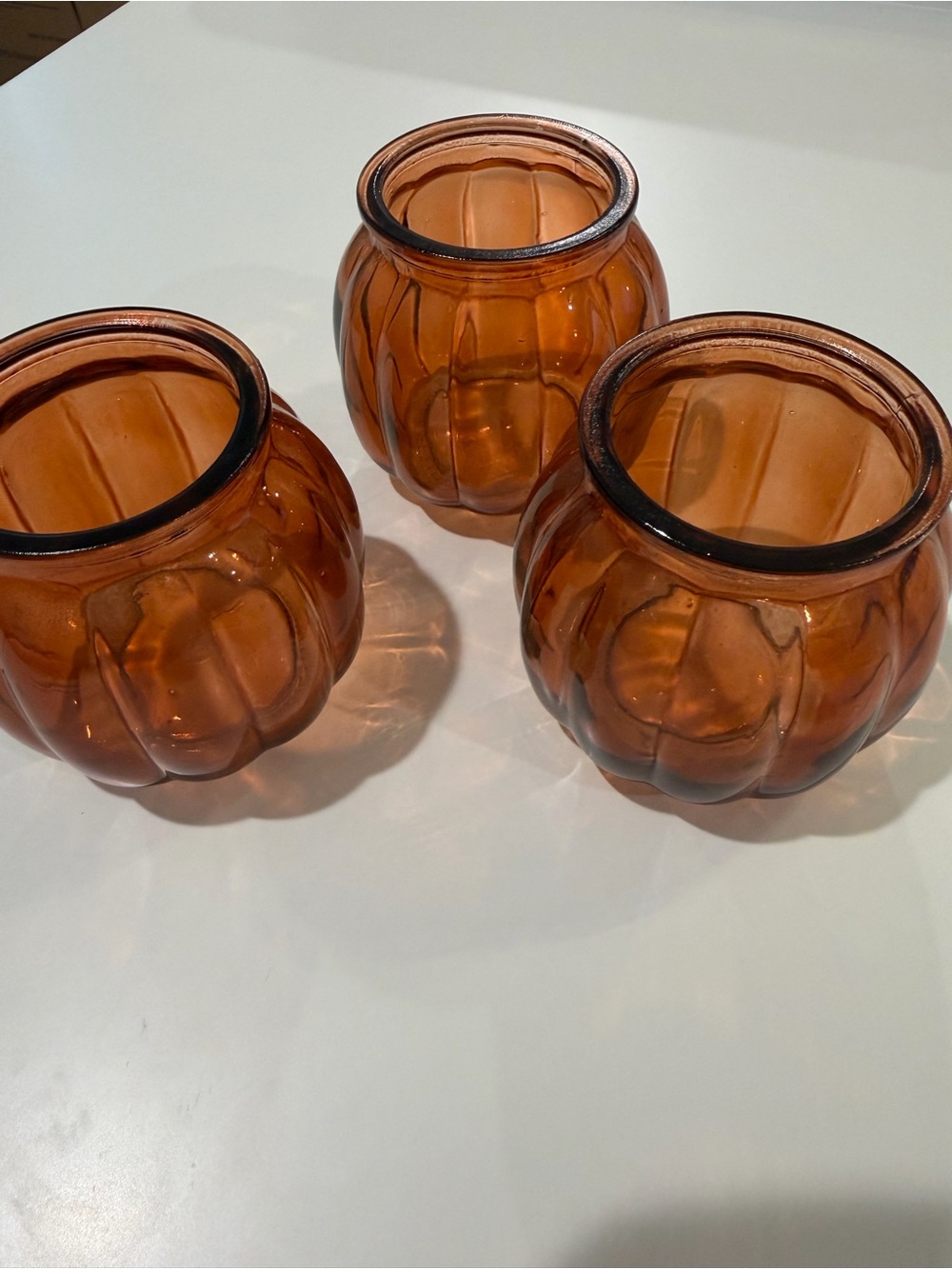 Bundle of 3 Fall Ashland Amber Glass Pumpkin Mini Vases - Like New